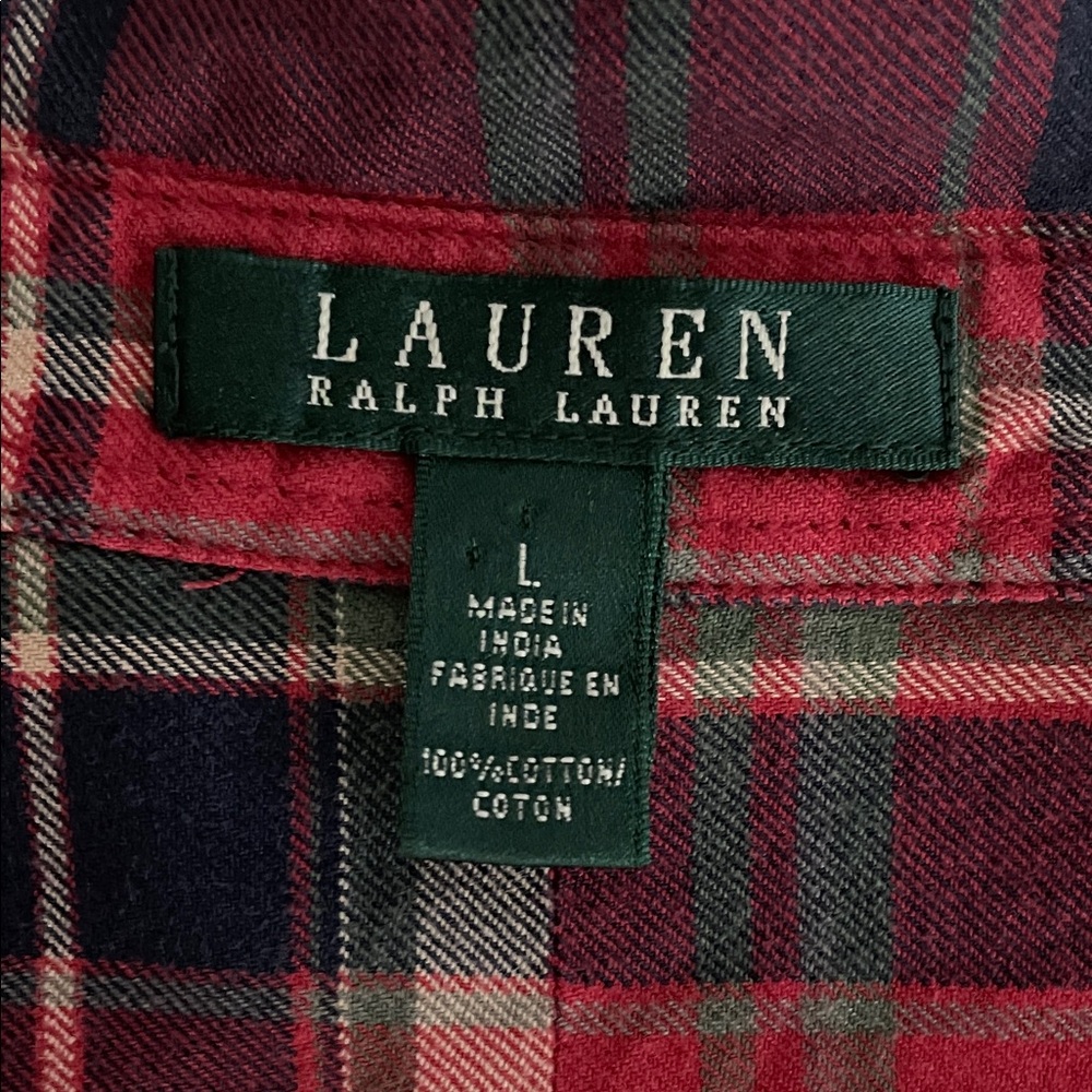 Lauren Ralph Lauren Plaid‎ Flannel Button Down Shirt Large Top Red Green - Picture 4 of 6